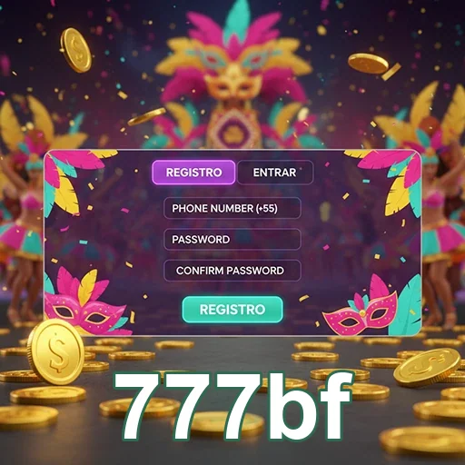 Usuário visualiza a tela de registro do aplicativo 777bf.