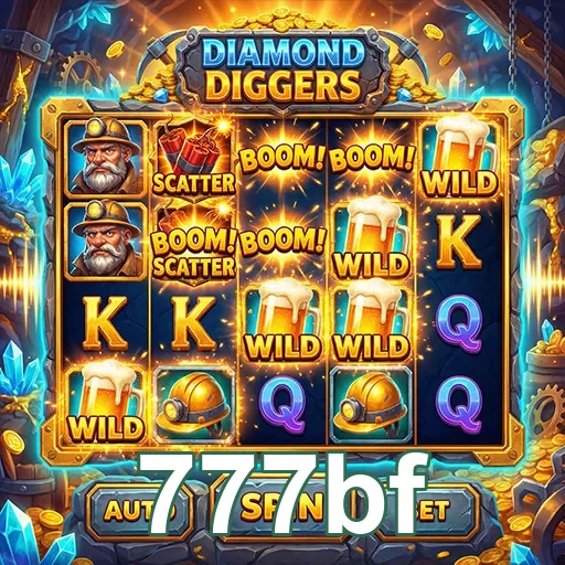 Interface do jogo Diamond Diggers na 777bf com símbolos visíveis.