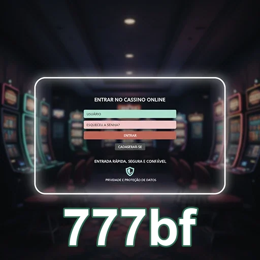 Tela de login do cassino online 777bf com slots ao fundo.