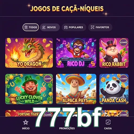 Interface do 777bf com jogos de caça-níqueis populares.