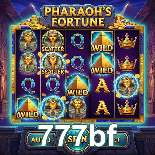 Tela do jogo Pharaoh's Fortune na 777bf destacando símbolos.