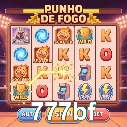 Máquina de slots Punho de Fogo na 777bf com símbolos animados.