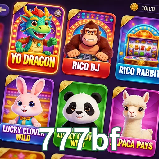 Slots animadas no 777bf com personagens coloridos.