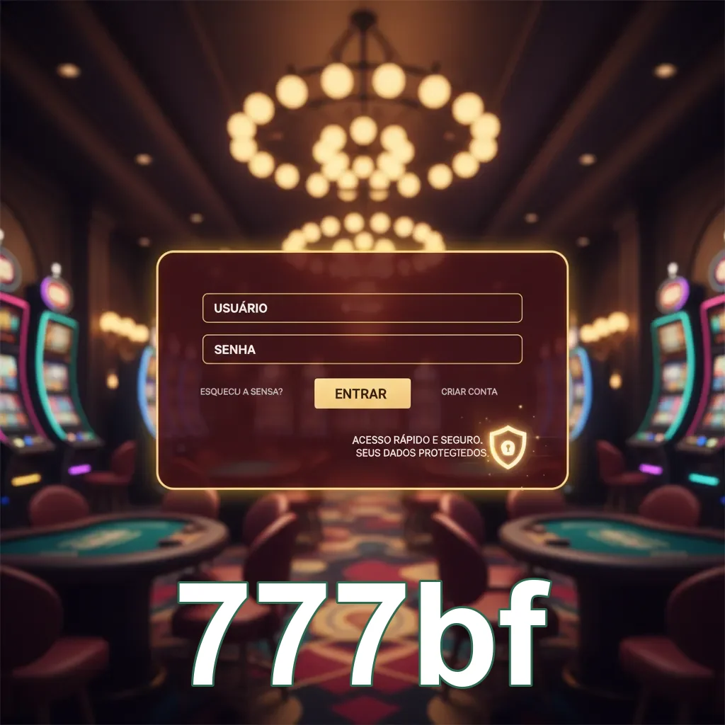 Tela de login do site 777bf com slots ao fundo.
